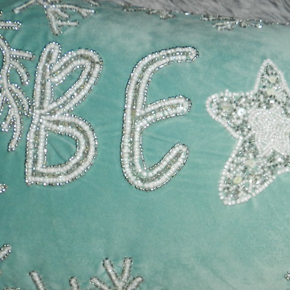 Admaira Home Beaded "Beach" Decorative Throw Statement Suede Pillow Aqua NWT - Picture 3 of 15